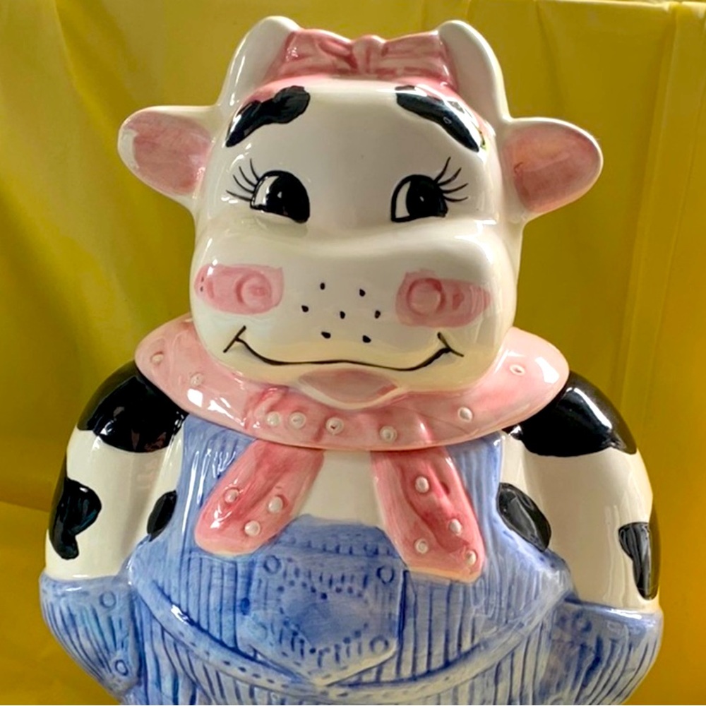 SOLD.  Vintage cow in overalls cookie jar. Collector